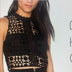 ASTR the Label black lace crop top